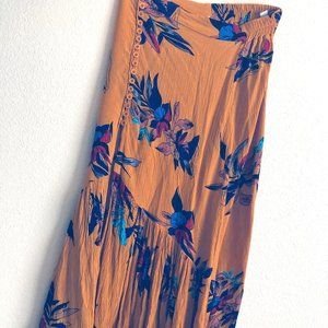 High-Waist Button-Up Skirt Floral